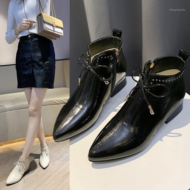 

Boots Women New 2020 Low Heels booties Zipper Pointe Shoes Booties Ladies Luxury Designer Pointy Rubber Ankle Fashion Leather1
