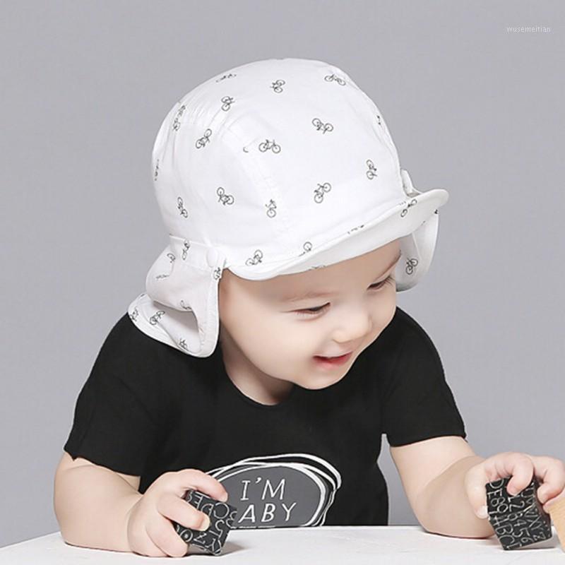 

Baby Boy Children Summer Caps Soft Brim Blue/White Detachable Cute Cartoon Print Sun Hat Toddler Adjustable Neck covering Hat1