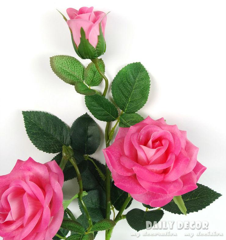 

Real touch 3 heads high simulation decorative latex artificial rose long branch/stem hand feel / felt rose flower free shipping, White