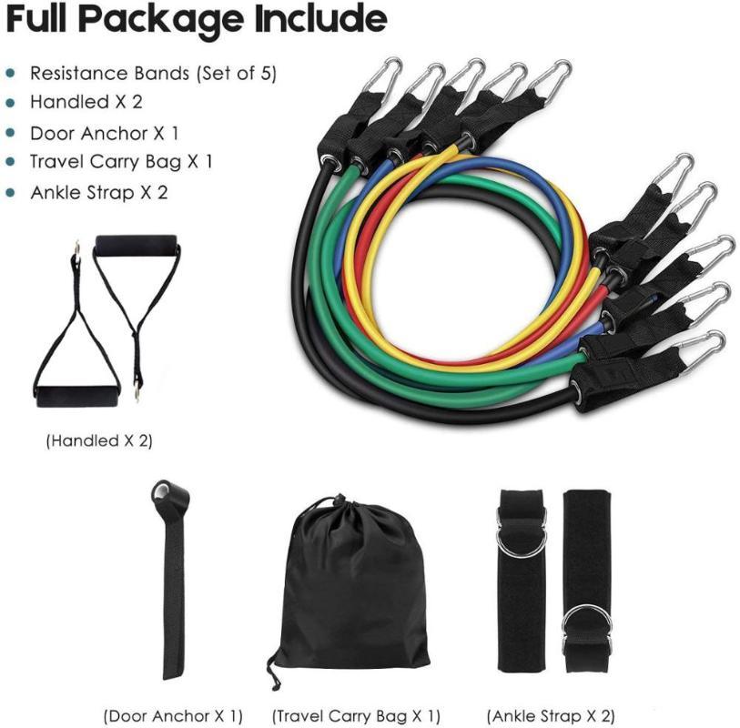 

11pcs Latex Resistance Bands Set Workout Yoga Expander Pull Rope Fitness Tubes Stretch Band Home Body Training Elastic Rubber