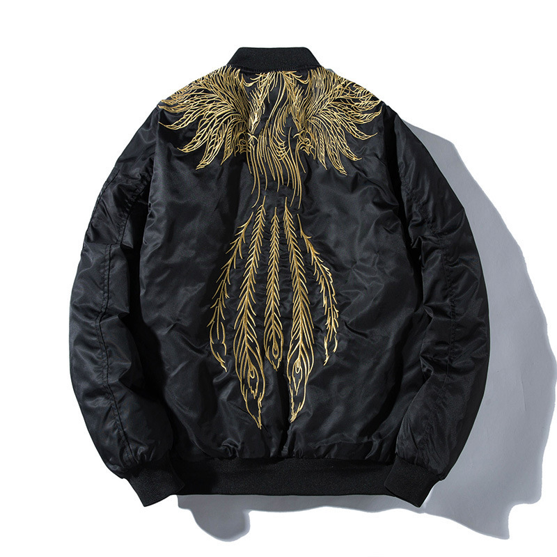 

2021 New Men Jackets Embroidered Wing Feather Winter Hip Hop Japanese Baseball Jacket Streetwear Youth Prfl PRFL, Black one