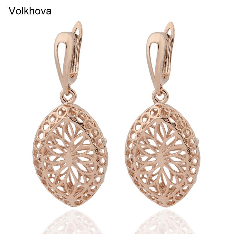 

Vintage 585 Rose Gold Hollow Out Dangle Earrings Eardrop For Women Fine Texture Jewelry Party Gift