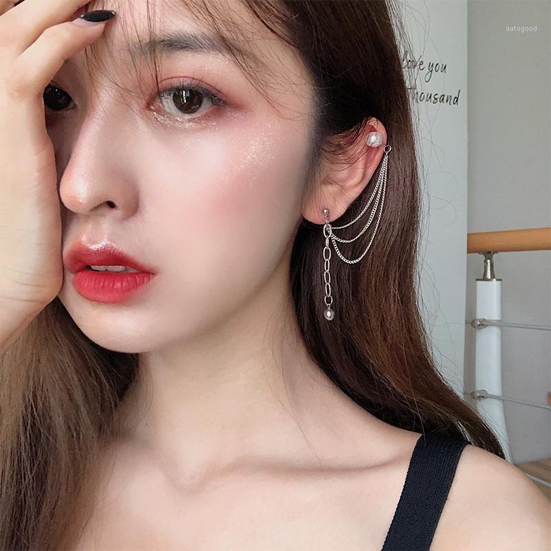 

Dangle & Chandelier 1PC Korea Ins Hip Hop Cool Girl Disco Pearl Multi-layer Chain Pendant Earrings Neo-Gothic Streetwear Jewelry Women Acces