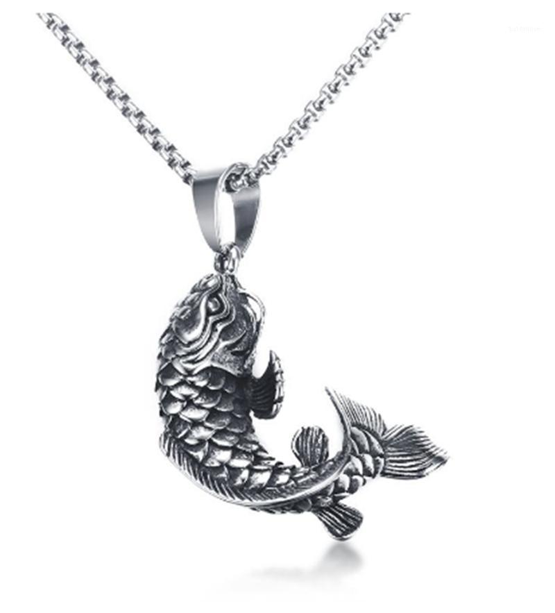 

Mens Goldfish Hooked 3D Koi Fish Pendant Necklace in Stainless Steel Mythical Ocean Jewelry Collares Collier Colar1