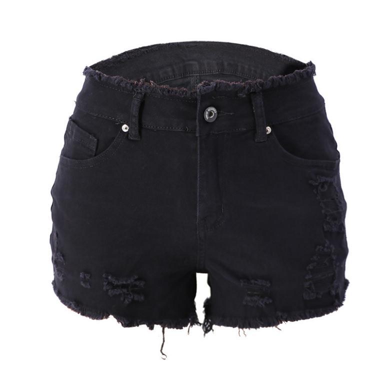 

Women'S Summer Hole Denim Shorts High Waist Ripped Tassel Vintage Female Sexy Jean Short S/2Xl Pantalones Cortos Mujer J3182, Black