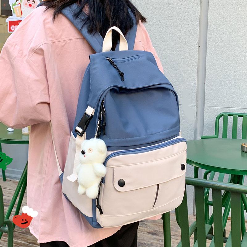 

HOCODO Female Fashion Panelled Design Casual Backpack 2021 Laptop Backpack Canvas Travel Women Large Capacity Schoolbag, Black