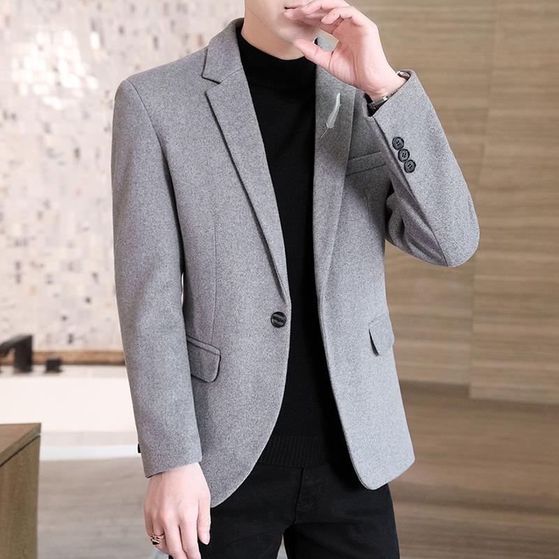 

2021 Men's Feathers Embroidered Slim Woolen Suit Youth Trendy Leisure Suit Thick Wool blazers, Black