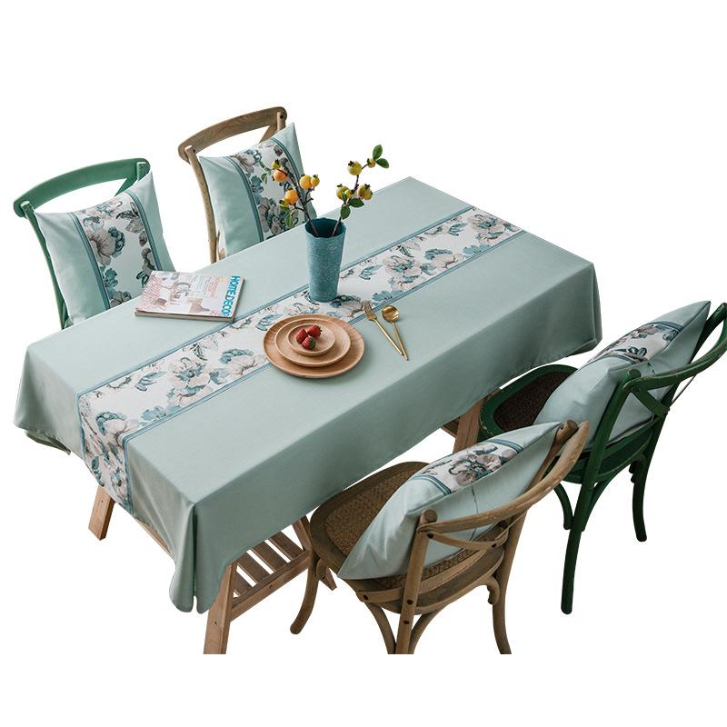 

Luxury Christmas Tablecloth Upscale Jacquard Linen Cotton Blue Peony Flower Rectangle Table cloth Pillow Cover Home Textile, Color 2
