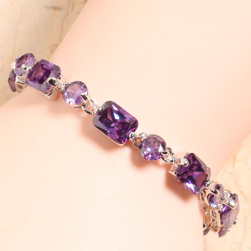 

Fantastic Purple Zircon Silver Plated Argent Link Chain Bracelet 6 7 Inch L10029