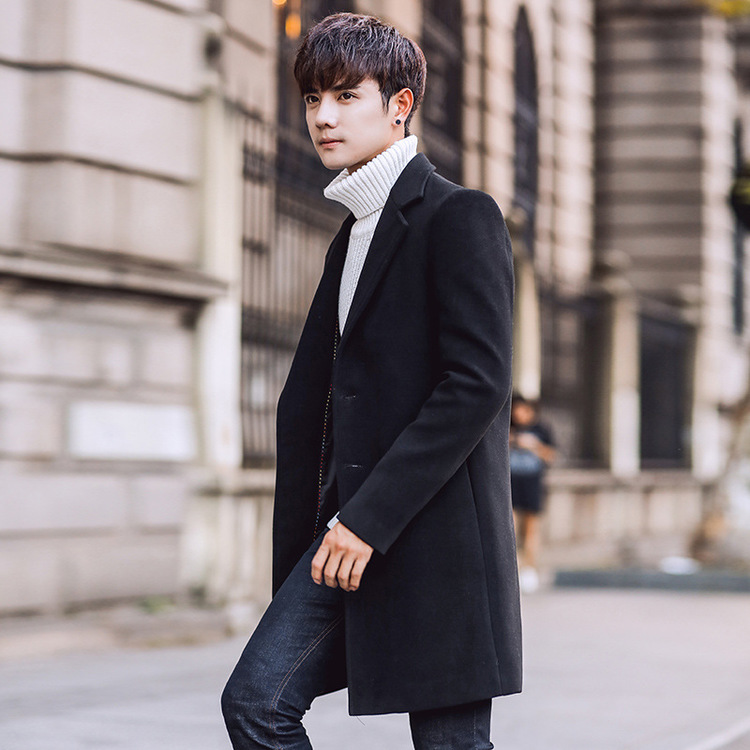 

2021 Brand Men's Jackets The Overcoat The Pure Color The Long Style Woolen Overcoat for Male Outer Wear Clothing, Navy blue