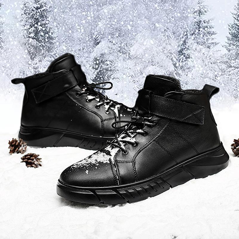 

High quality Genuine Leather Men Waterproof Boots Men Casual Shoes Fashion Ankle Boots Ankle Winter Big size 38-481, Black