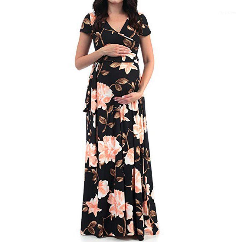 

Pregnant Women Solid Dress Maternity Short Sleeve V-necks Casual Dresses For Pregnancy Irregular Party Dress Vestidos Clothes1, Black