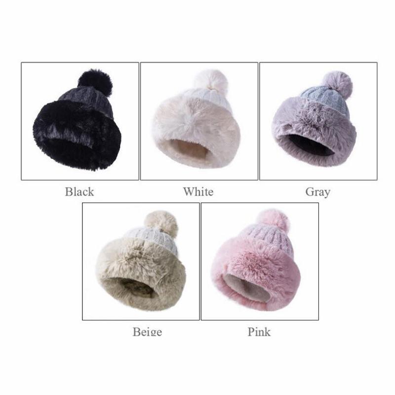 

Knitted Hat Women Winter Soft Keep Warm Beanies Female Plus Velvet Fashion Pompom Knit Cap Outdoor Warm Casual Hat, White