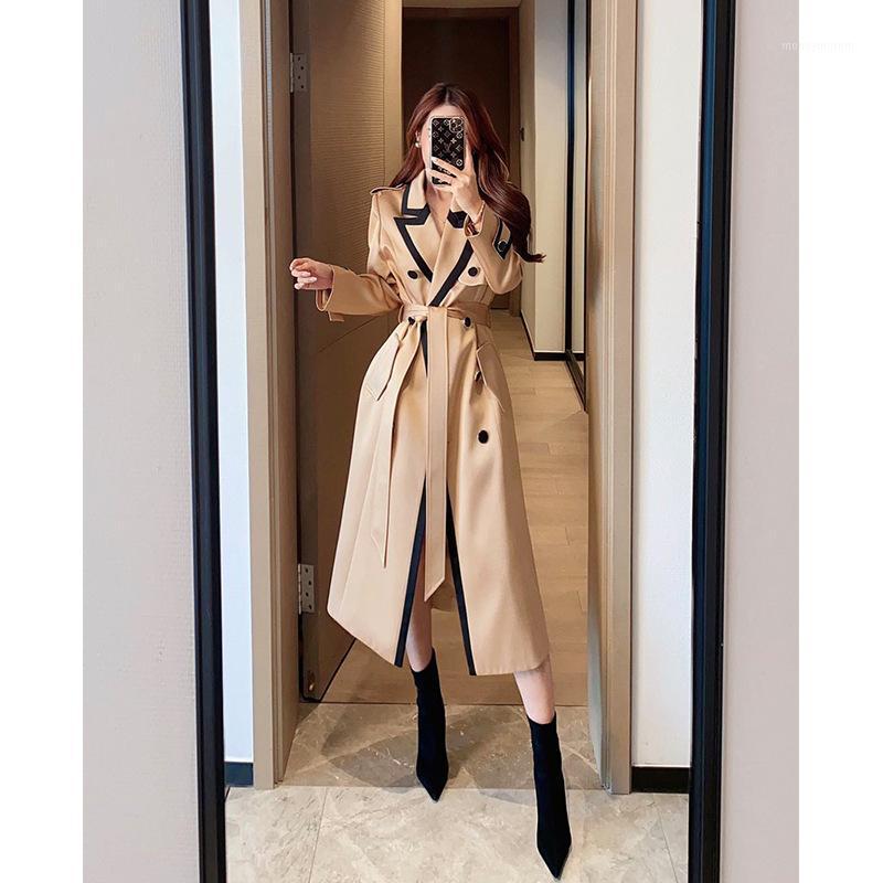 

quality 2021 new temperament windbreaker medium length color matching suit collar temperament coat coat female fashion1, See chart