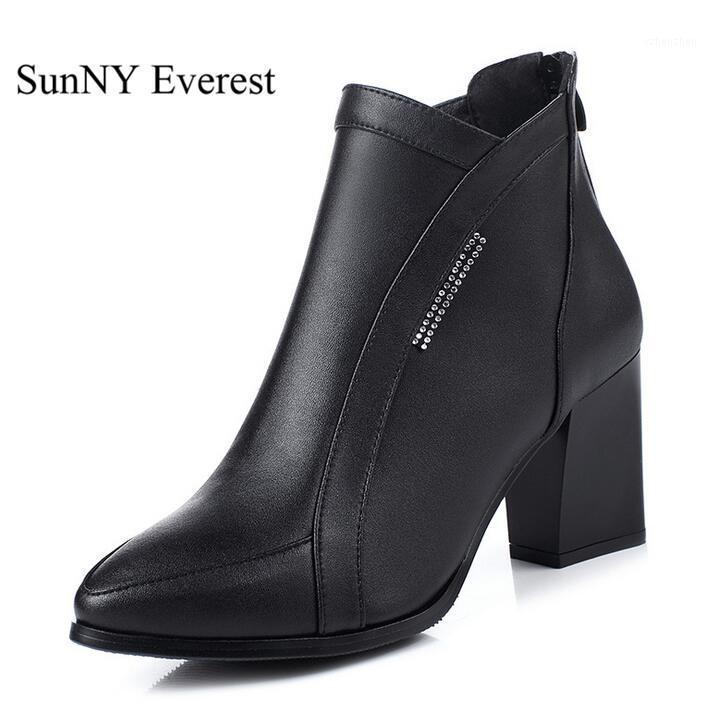 

SunNY Everest Genuine Leather Boots women Female shoes Autumn Winter short Boots flats zip ankle 34-411, Black