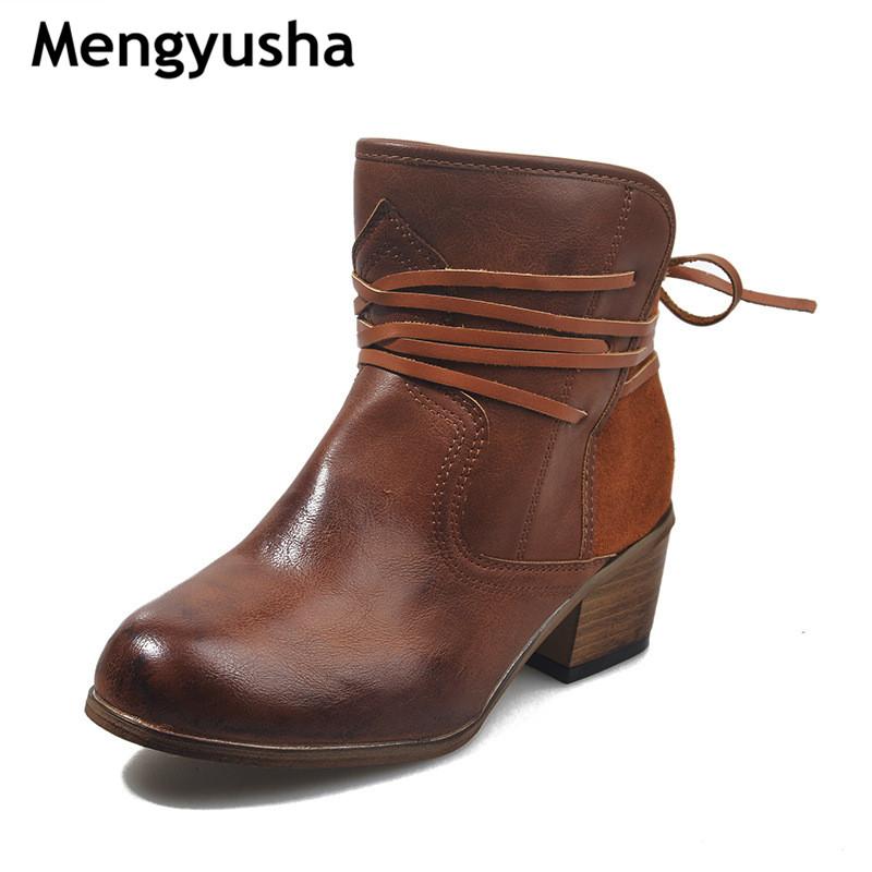 

Genuine Leather Ankle Boots Women Classic Matin Fashion Flats Winter Lace Up High Top Casual Waterproof Shoes Female, Black