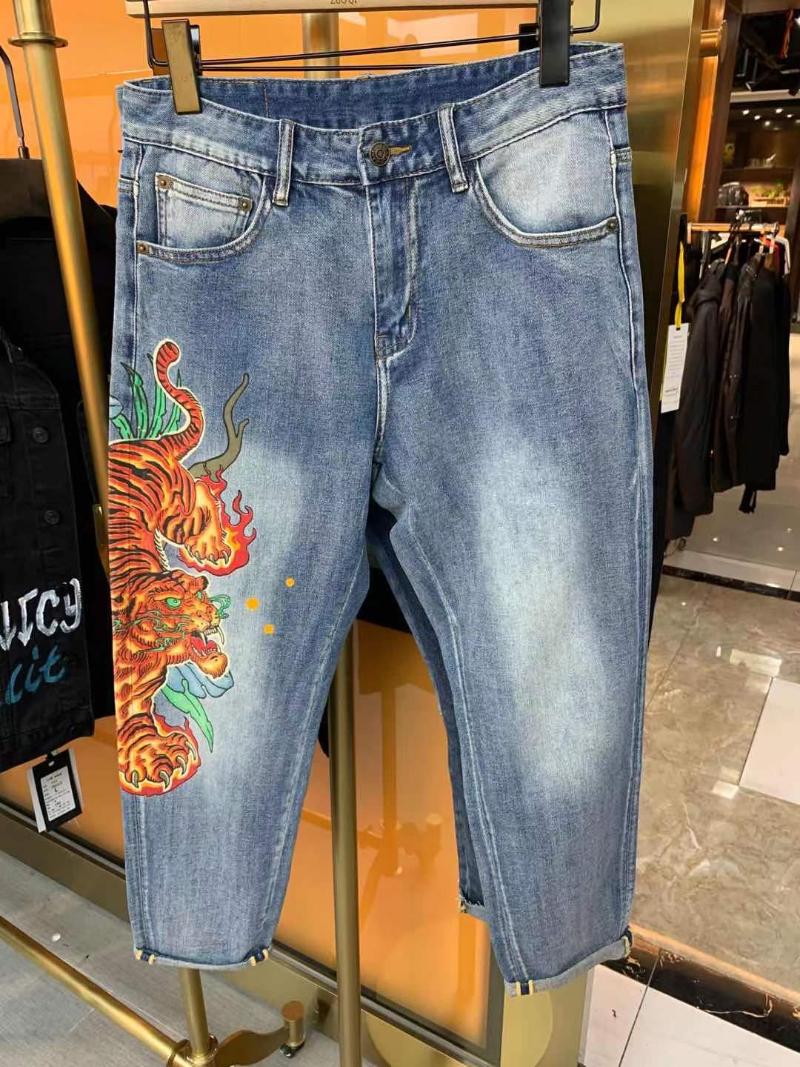 

ZK0162 Fashion Men's Jeans 2021 Runway European Design party style Men's Clothing, As pic
