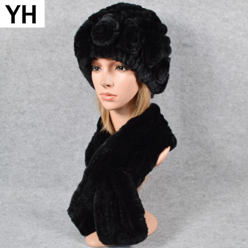 

2020 Outdoor 2 Pieces Sets Real Rex Fur Hat Scarf Lady Rex Fur Cap Scarves Natural Ring Shawl Hats1, Color 8