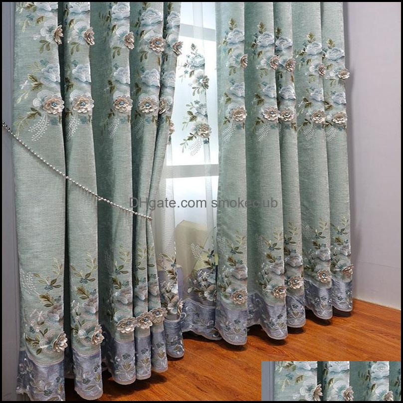 

Curtain & Drapes Home Deco El Supplies Garden European Embossed Embroidered Curtains High-End Chenille Fabrics Custom For Living Room Bedroo