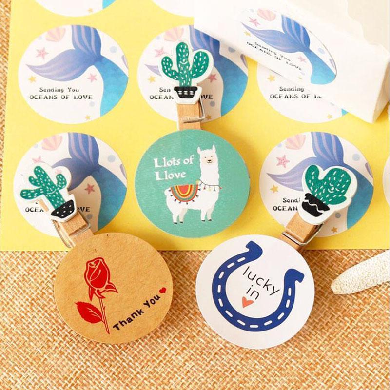 

Creative DIY Handmade With Letter Animals Label Wedding Adhesive Sticker Kraft Round Floral Seal Labels Thank You Sticker1