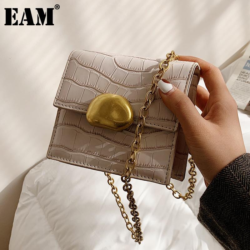 

[EAM] Women New Mini Cute Chains Square PU Leather Flap Personality All-match Crossbody Shoulder Bag Fashion Tide 2021 18A1286, Beige