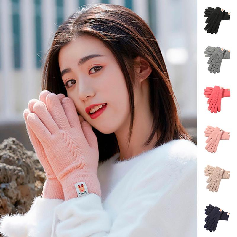 

Women's Knitted Gloves Winter Warm Thick Touch Screen Gloves Solid Mittens For Mobile Phone Tablet Pad Outdoor Riding Gloves#FS
