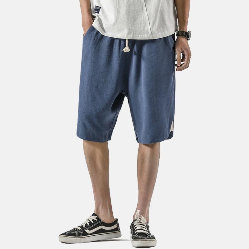 

Men's Shorts Cotton Linen Men 2022 Summer Casual Solid Chinse Style Bermuda Beach Knee Length Short Pants, White;black