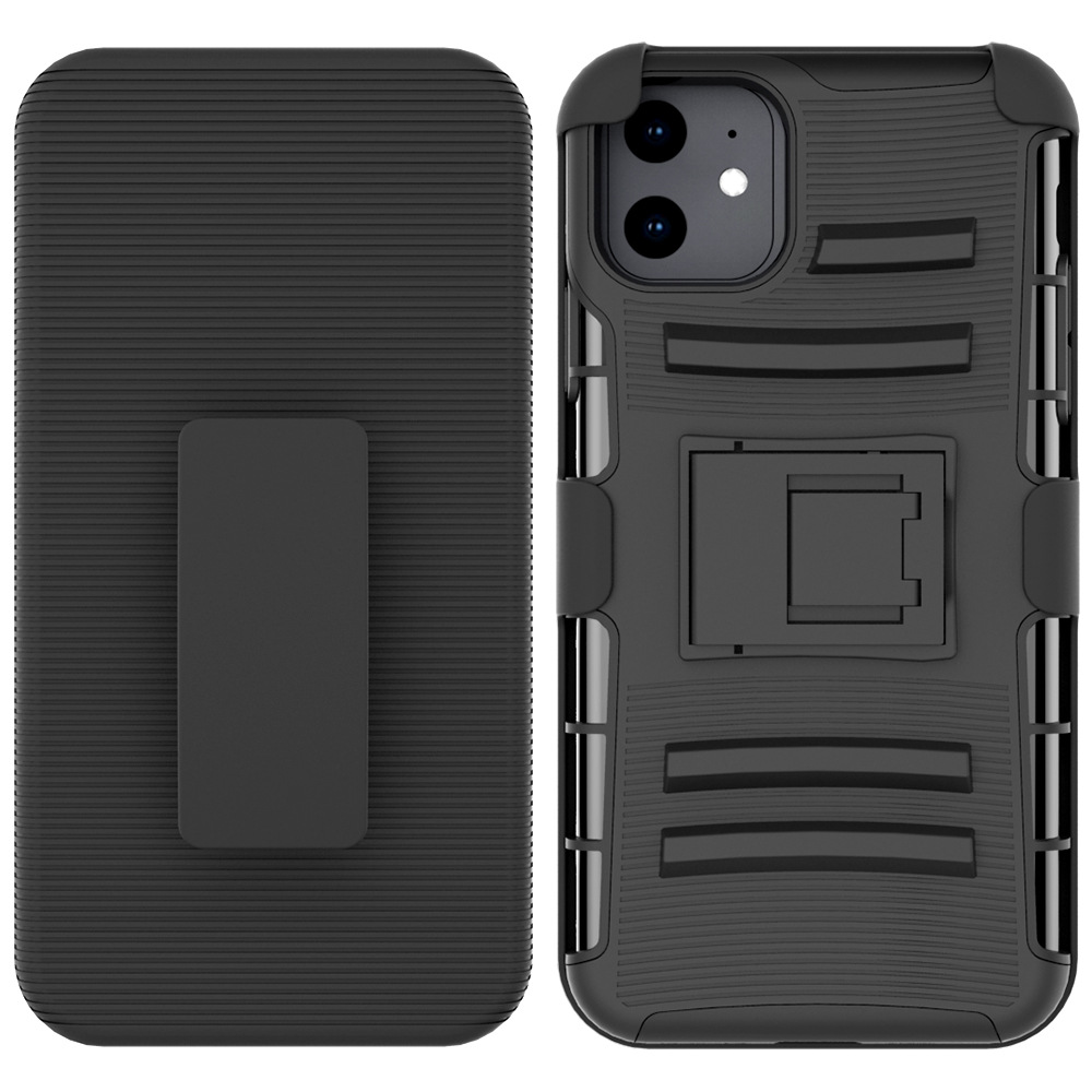 Belt clip kickstand shockproof tpu pc slide 2 in 1 hybrid cover case for iphone 12 11 pro max-image-599119887