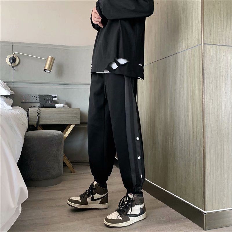 

Spring 2021 Fashion New High Street Breasted Leggings Broad of Men Big Sports Pants Hip Better Free M3TT, Black