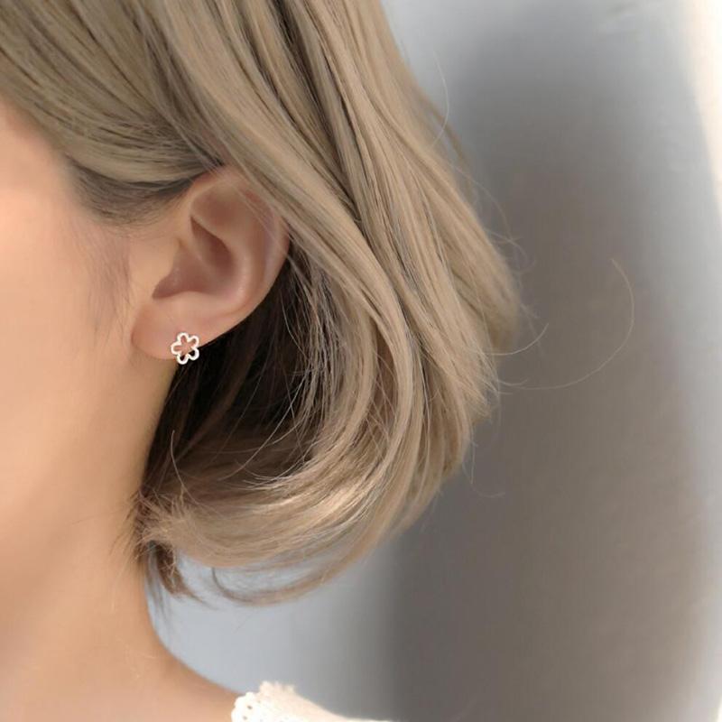 

Stud KOFSAC 925 Sterling Silver Cute Earrings For Girl Jewelry Matte Hollow Flower Earring Women Chic Valentine's Day Gifts
