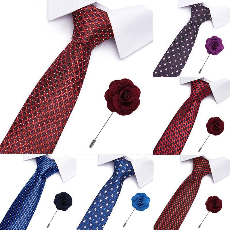 

Luxury 7.5 cm Mens Business Red Brooch Tie Set Striped Print Jacquard Formal Dress Wedding Necktie Classic Gravata Accessories1