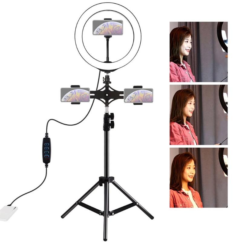 

RGB Dimmable LED Ring Photography Light Selfie Fill Light +Double-position Crossbar Bracket Photography Tripod