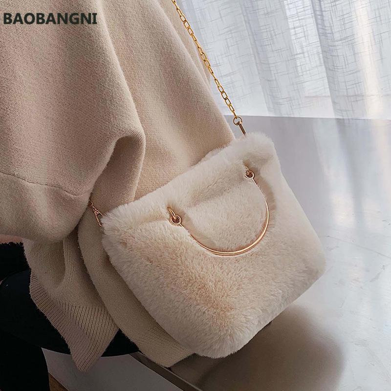 

NEW Classic Plush Bags for Women Winter Thick Chain Shoulder Handbags Female Travel Clutch Lady Fashion Women's Hand Bag, Black