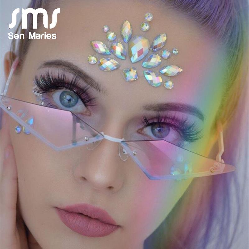 

New Fashion Rimless Sunglasses Women 2020 Luxulry Brand Cat Eye Frameless Alloy Eyeglasses For Female UV400 Shades