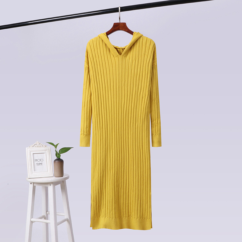 

2021 New Knitting Maxi Women Sweater Thick Autumn Winter Dress Zipper Hoodies Long Straight Dresses Casual Pull Femme H8ub, Khaki