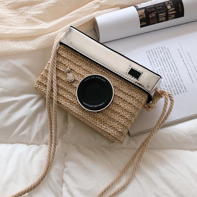 

Camera Design Style Environmetal Women Straw Woven Box Bags Fancy Female Shoulder Bags, Brown