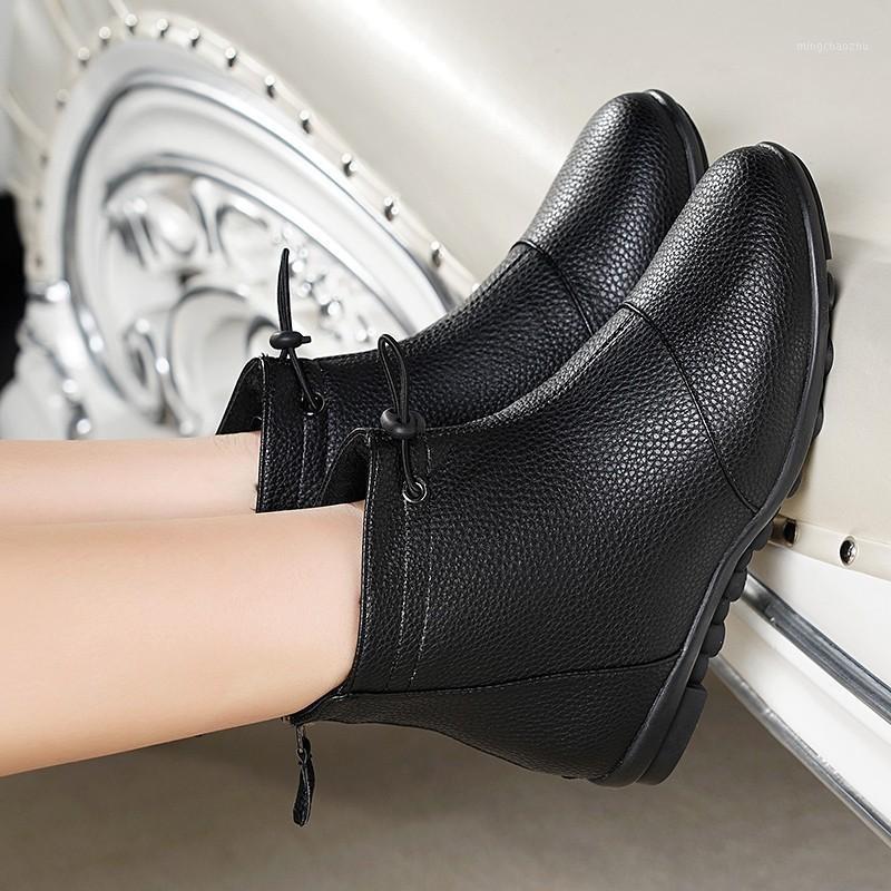 

Shoes Winter Boots Lady Flat Heel Luxury Designer Round Toe Boots-Women 2020 Low Rubber Mid-Calf Fashion Autumn Mid Calf1