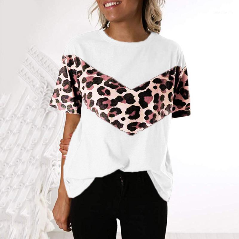 

Oversize Leopard Print T-shirt Women Fashion Summer Short-sleeved Stitching Loose Tshirt Plus Size Gym Fitness Running Tee Top1, Black