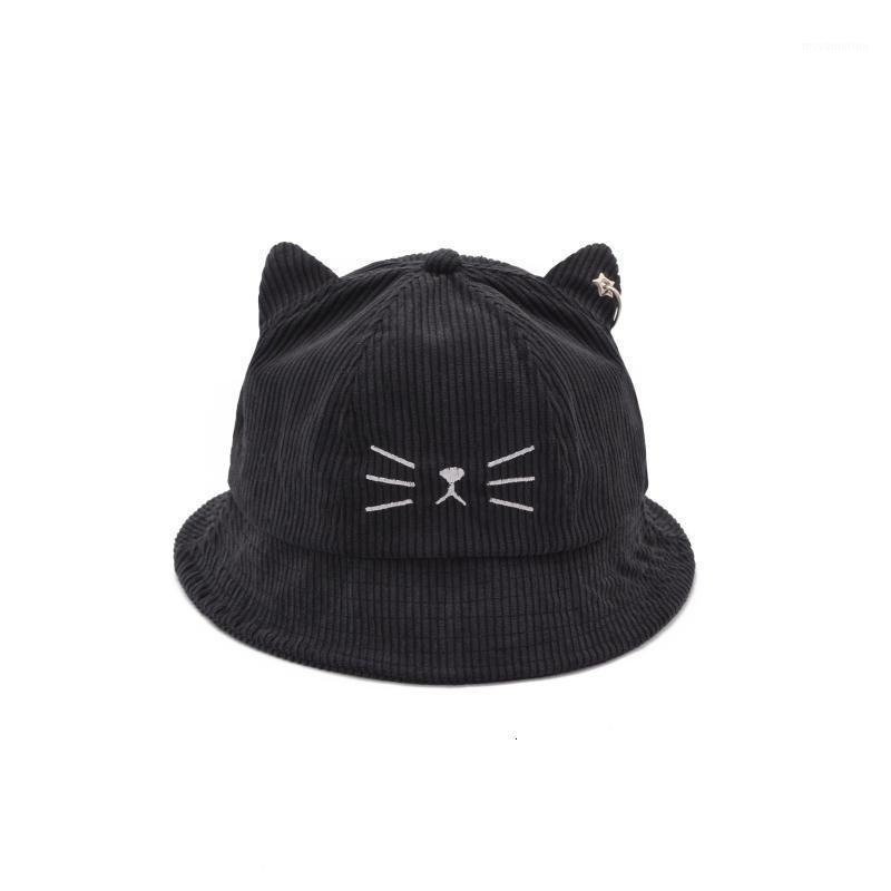 

PEIKONG Japanese sweet cute cat ears fisherman hat female autumn and winter warm sunshade sun hat wild student basin cap1, Black