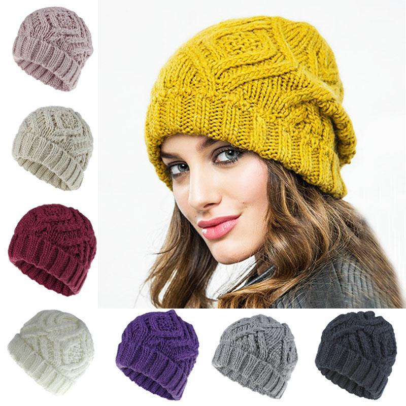 

2020 Trendy Autumn Winter Pure Color Comfortable Warm Cap Girls Chic Outdoor Accessories Exquisite Hats Female Knitted Wool Hat1, White