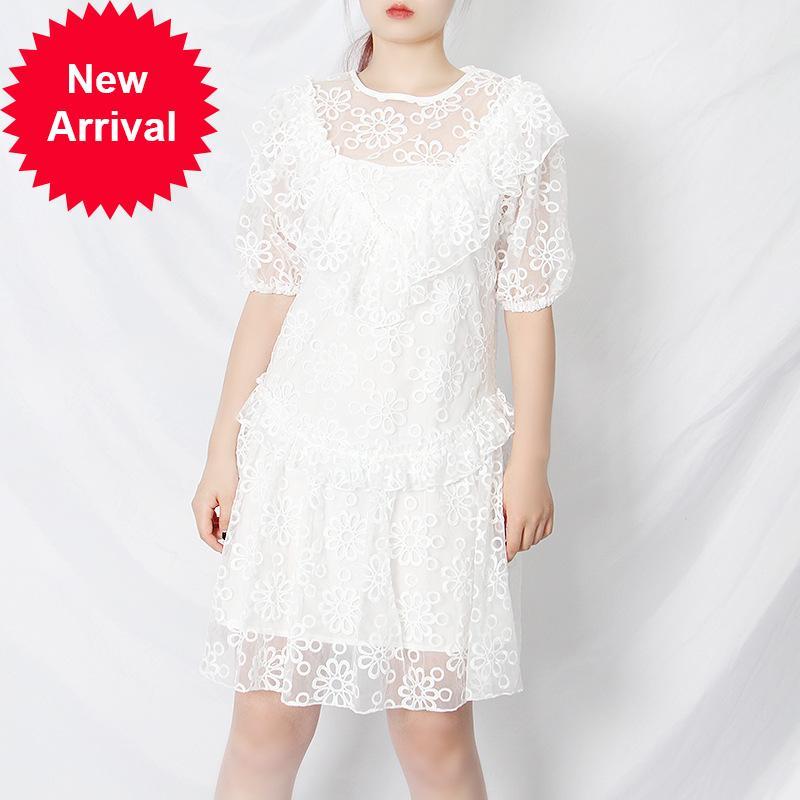 

2021 New Runway Design of the Brand Dressed As Holiday Party Summer Fashion Sweet Lantern Embroidered Ruffler Flower Lace Clothes 215d, Blue