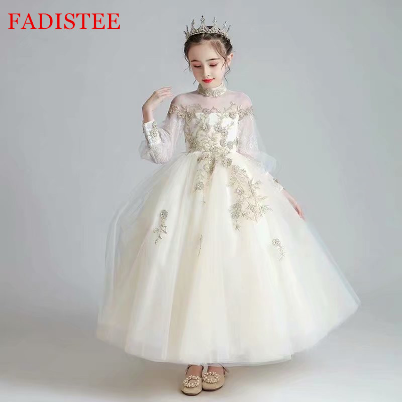 

FADISTEE Tulle Girl dress Flower Girl Dresses lace Baby Girl Infant Dress Kids Formal Wear girls dress Champagne Floor-length
