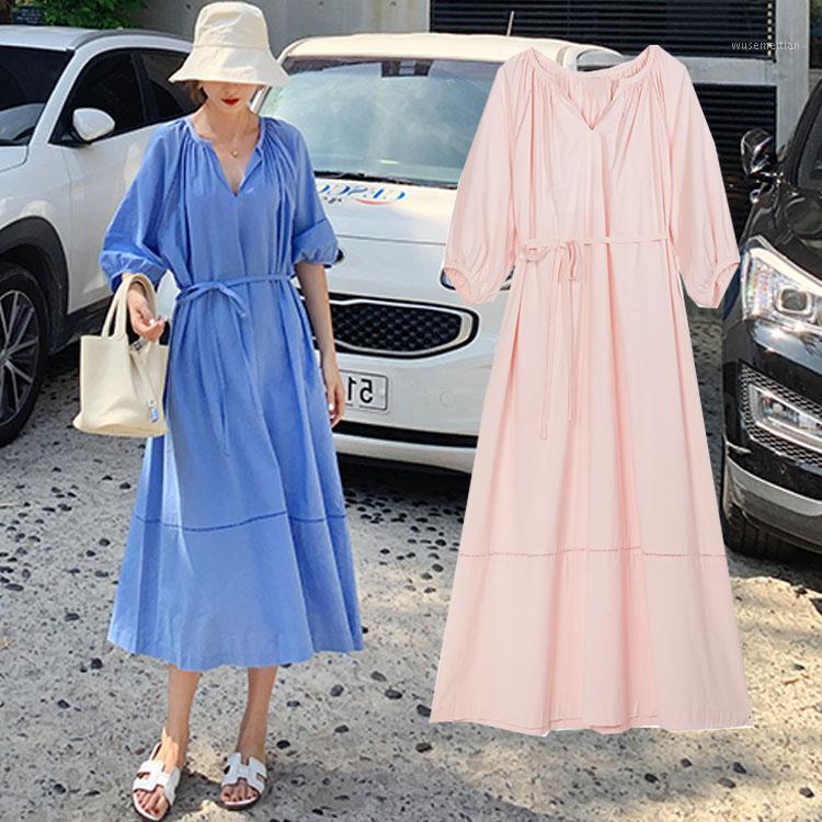 

3367# Maternity Clothes Solid Color Summer Cotton Short Sleeve Loose Stylish Dress for Pregnant Women Mom Dress1, Pink