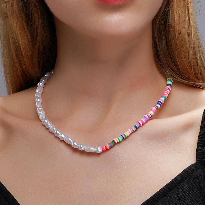 

Colorful Rice Beads Imitation Pearls Necklace For Women Gold Silver Color Fish Line Necklaces Female 2021 Fashion Jewelry New