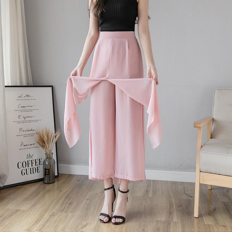 

Women's Pants & Capris Ice Silk Chiffon Wide-Legged Women Summer Casual Loose Fake Two Piece Skirt 2022 Fashion Beach Female, Black;white