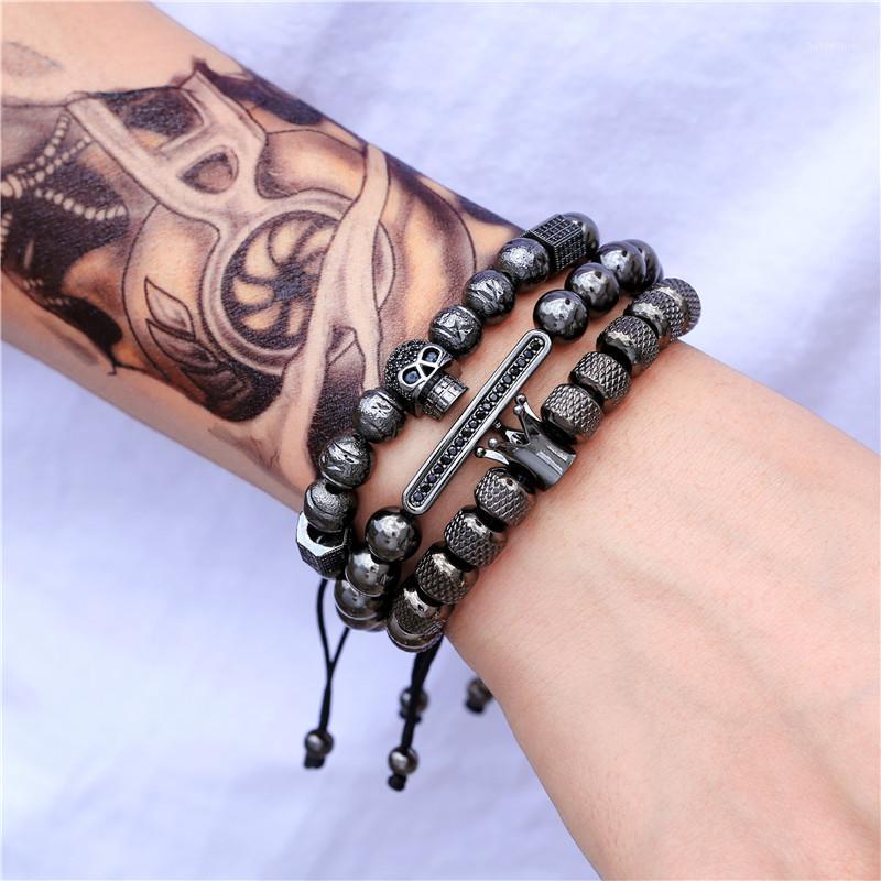 

Luxury Royal Crown Skull Charm Men Bracelet Sets Fashion Gold Color Braided Adjustable Cubic Zircon Bangle Pulseira Bileklik1