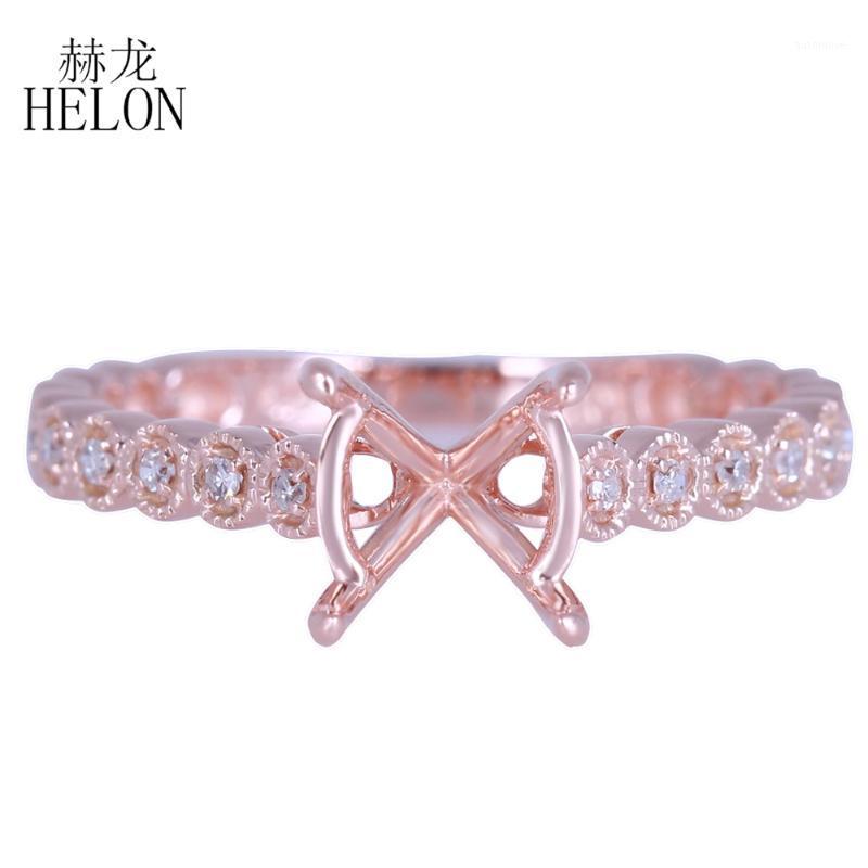 

HELON Solid 14K Rose Gold Natural Diamonds Engagement Wedding Milgrain Semi Mount Fine Jewelry Ring Setting Fit Round 7-8mm1