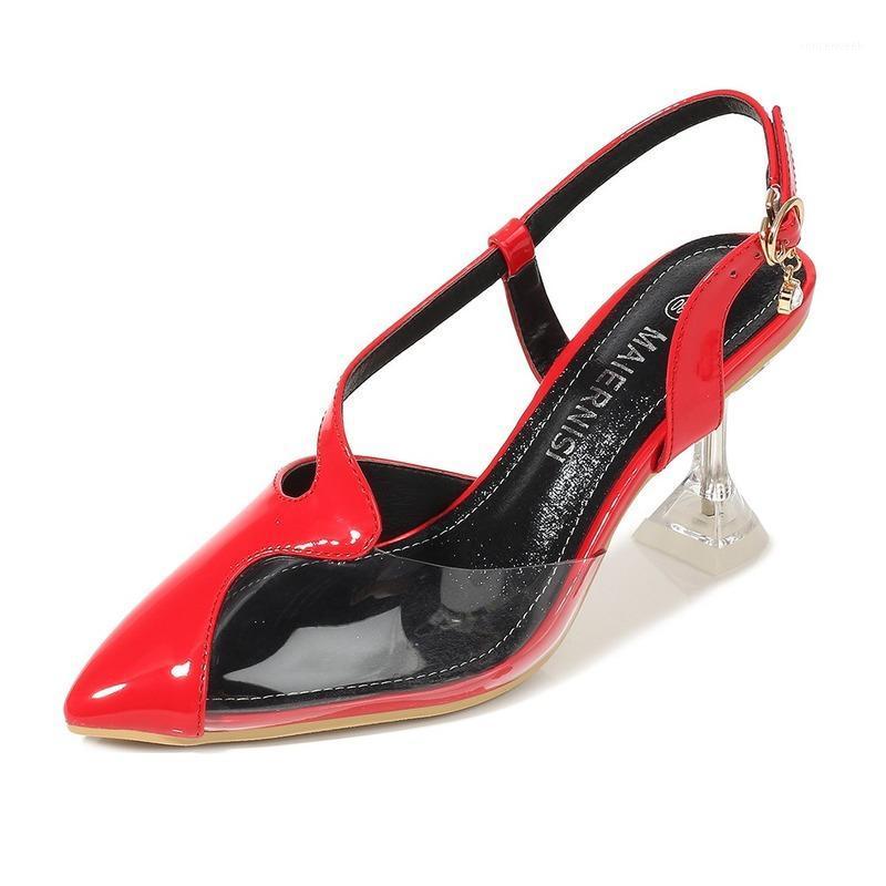 

Mclubgirl New Pointy Fashion Crystal Heel High Heels Sandals Women's Thin Heel Pointy Color Matching Walking Show Red Shoes WZ1, Black