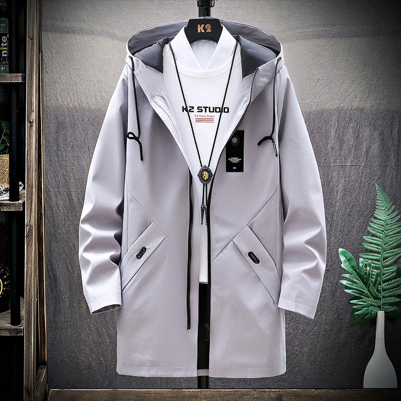 

2020 Fashion design outwear long coat men trench casaco masculino male clothing slim fit Long trench coat, Black