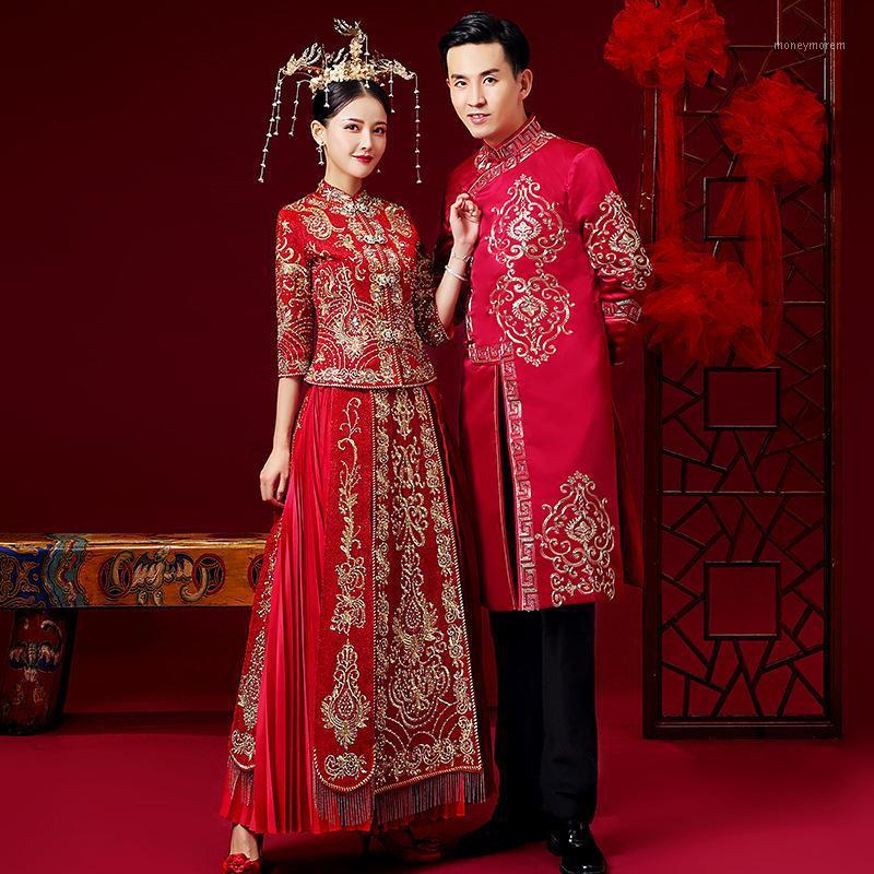 

High Quality Embroidery Lovers Wedding Dress Chinese Style Marrige Clothing Oriental Choengsam Qipao Exquisite Marriage Gift1